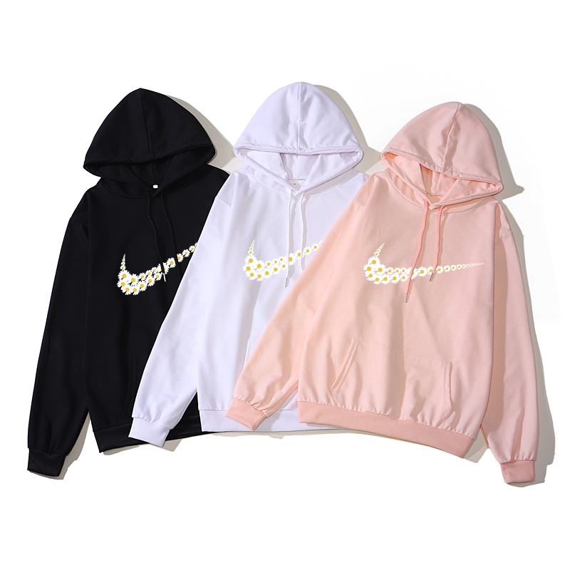 Áo Khoác Hoodie Tay Dài Dáng Rộng In Hình Hoa Cúc & Nike Thời Trang Phong Cách Hàn Quốc Cho Cặp Đôi