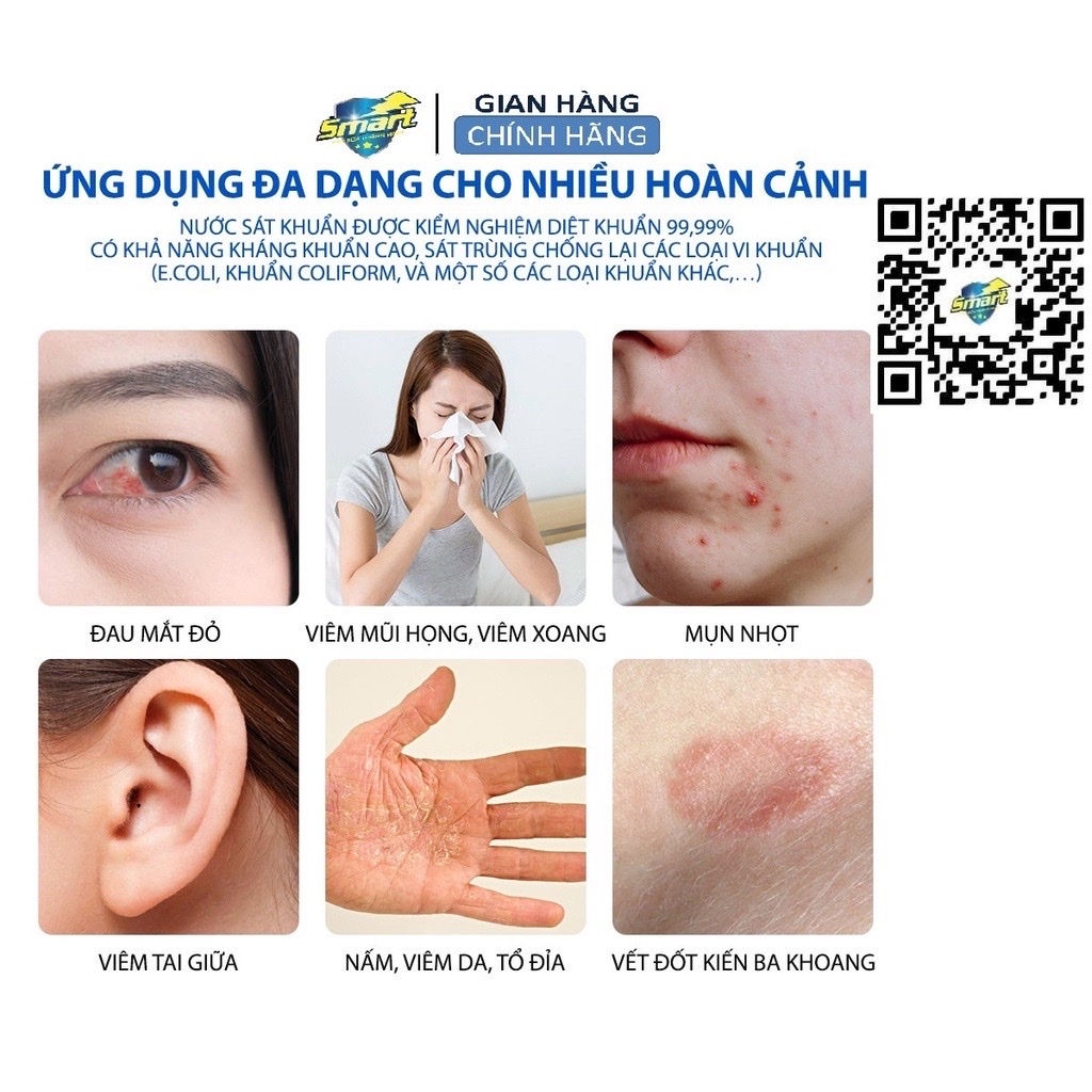 Combo 3 chai Dung dịch sát khuẩn Smart A 500ml - Nước anolyte khử khuẩn da, vệ sinh mũi họng - An toàn