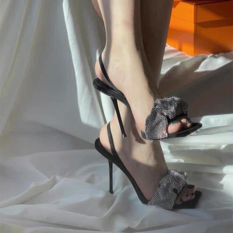 Sandal Cao Gót Nữ 7p Quai ngang đá bèo nhún fullbox loại 1