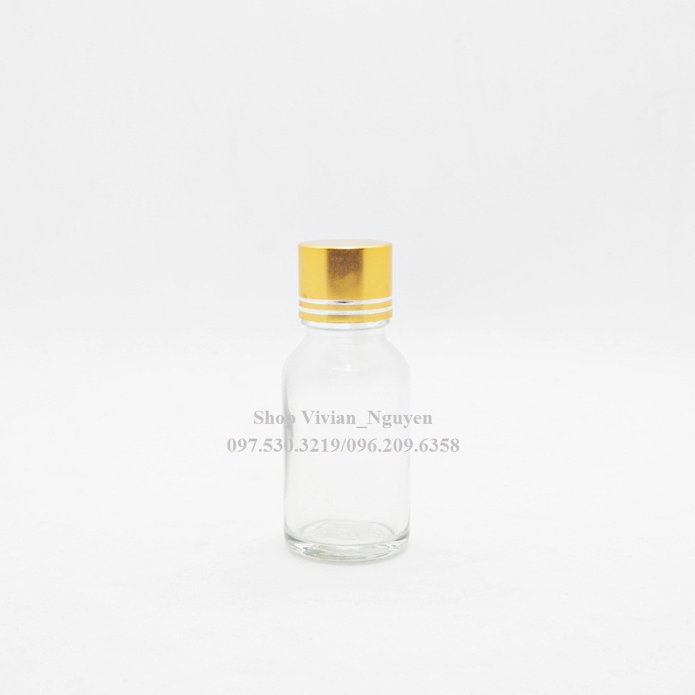 Vỏ lọ thủy tinh chứa tinh dầu 20ml trong suốt nhỏ giọt - Nắp nhôm vàng trơn (LOẠI ĐẸP) {Sỉ từ 2800đ}