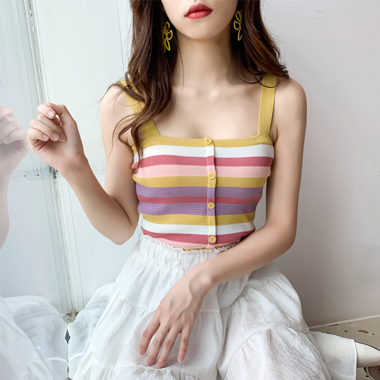 Áo hai dây dệt km kẻ sọc phong cách Hàn Quốc thời trang dành cho nữ