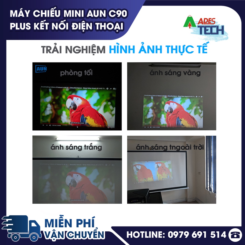 Máy chiếu mini AUN C90 Plus Kết nối điện thoại - BẢO HÀNH 12 THÁNG