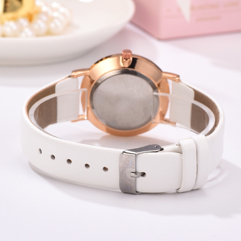 Đồng hồ đôi Mặt Tròn Dây Da PU Đơn Giản Phong Cách Hàn Quốc Cho Nữ