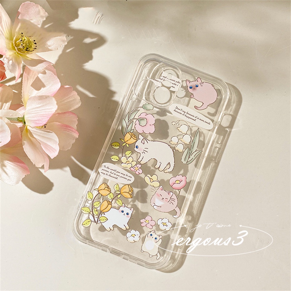 Ốp Điện Thoại Mềm Họa Tiết Hoa / Mèo Cho iPhone 14 13 12 11 Pro Max SE2020 X XR Xs Max 7 8 6 6s Plus