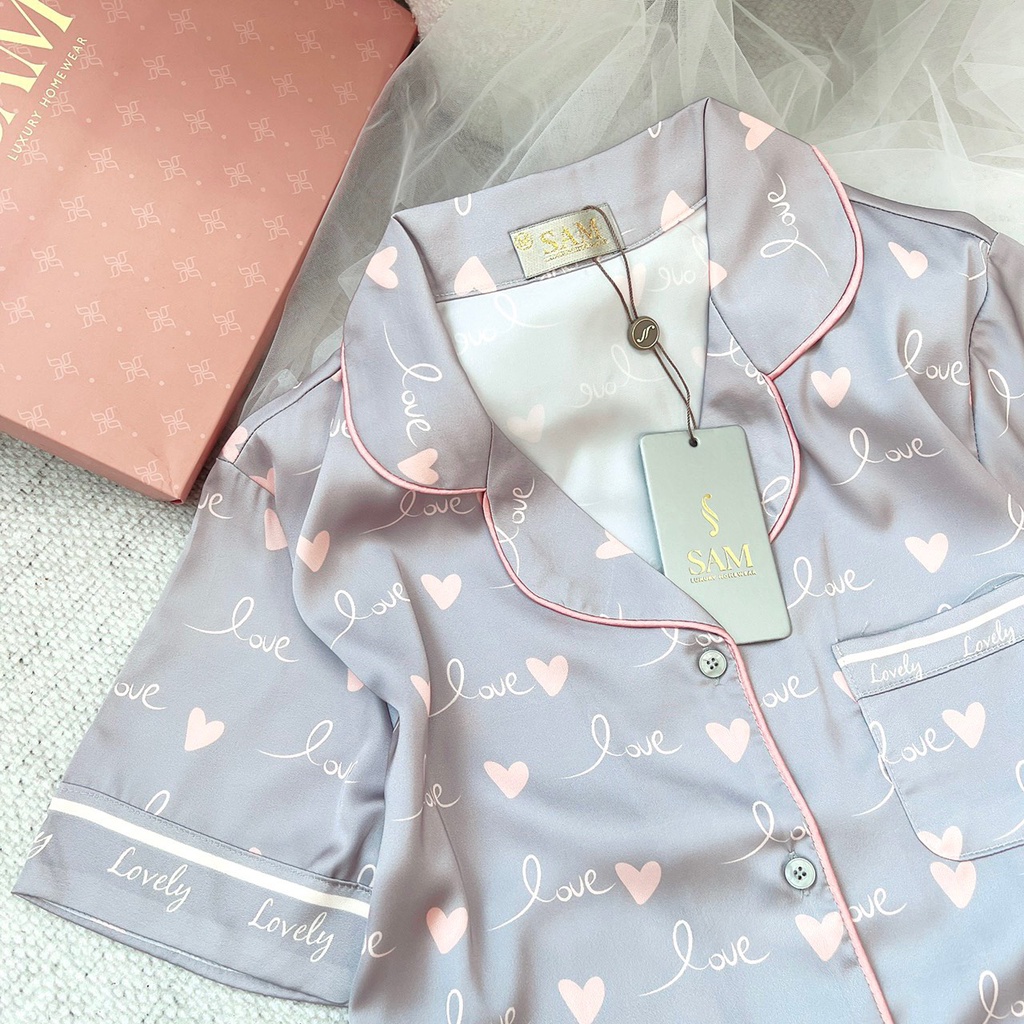 Bộ pijama lụa SAM Luxury, bộ mặc nhà quần dài áo tay ngắn lịch sự