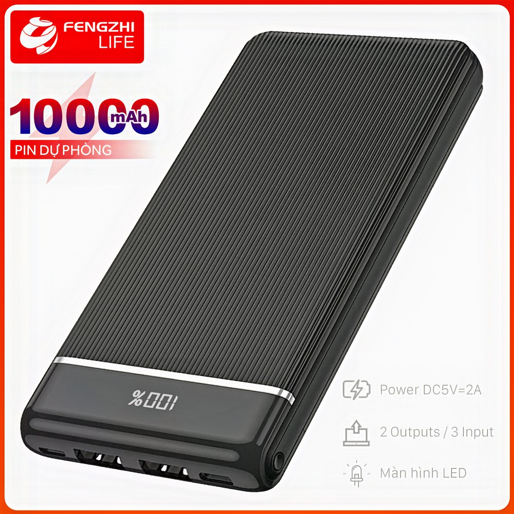 Sạc dự phòng, pin sạc dự phòng dung lượng 10000mAh cổng USB 2A FENGZHI LIFE J352 - Bảo hành 12 tháng