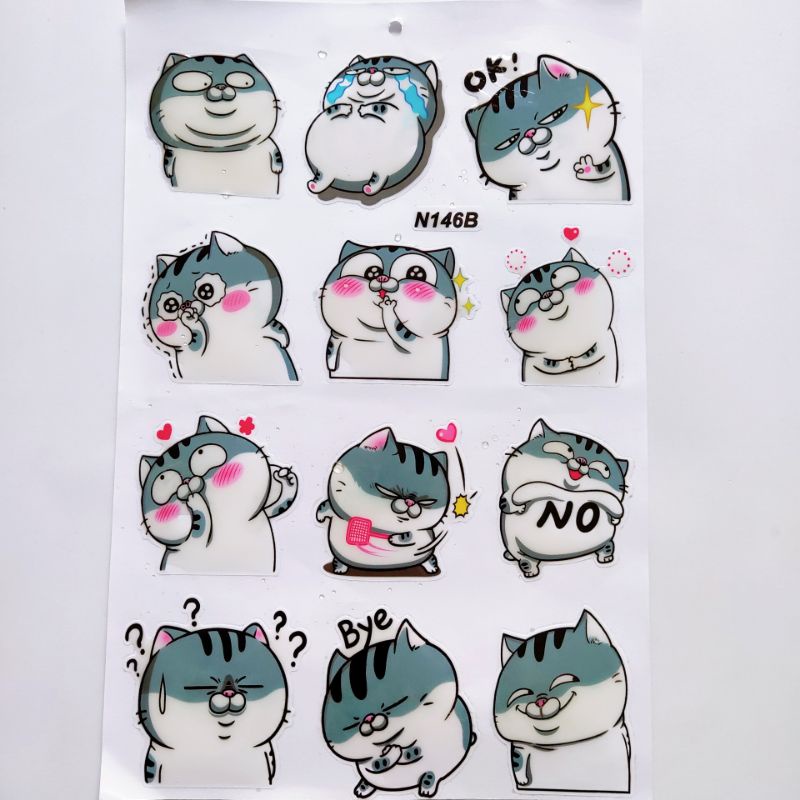 ( Màu Ngẫu Nhiên) Bộ Tem Sticker Mèo Cute Dập Nổi Cao Cấp Dán Xe Máy, Ô Tô, Mũ Bảo Hiểm, Chống Thấm Nước, Chống Bay Màu
