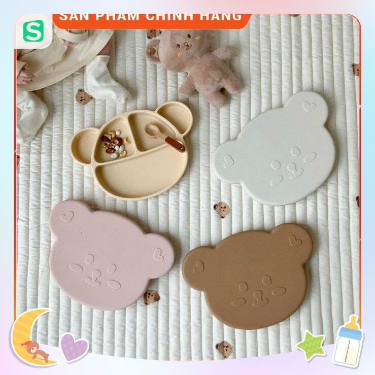 Khay silicon ăn dặm chia ngăn có nắp - Khay gấu - Đĩa gấu Bar rot cho bé