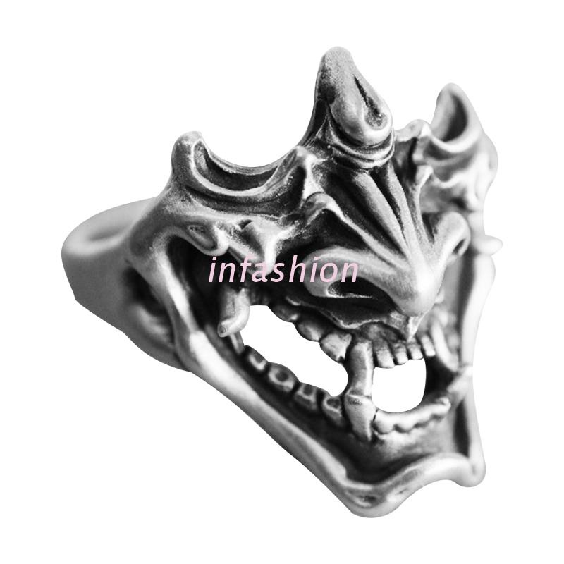 Nhẫn Hở Màu Bạc Họa Tiết Quỷ Samurai Có Thể Điều Chỉnh Phong Cách Hàn Quốc Thời Trang Cho Nam Nữ