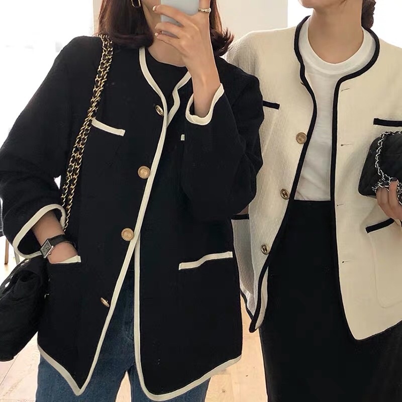 Áo khoác Tweed túi viền có lớp lót bên trong