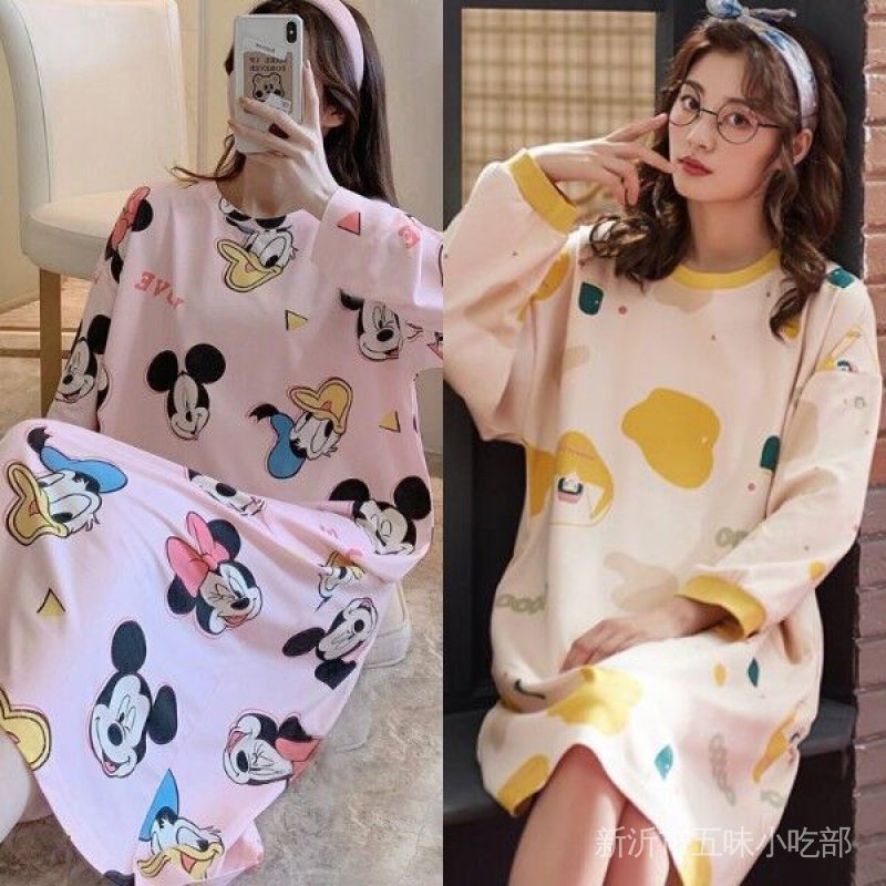 Đầm Ngủ Tay Dài Cỡ Lớn Thời Trang Thu Đông Xinh Xắn Cho Nữ