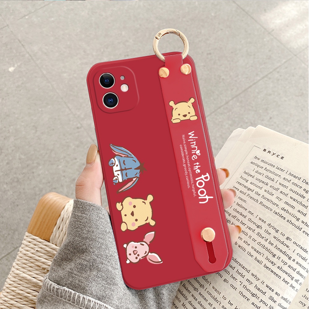 Ốp điện thoại silicone chống sốc in hình gấu Pooh có dây đeo cho Samsung Galaxy M31 M21 M30S M51 M62 F62