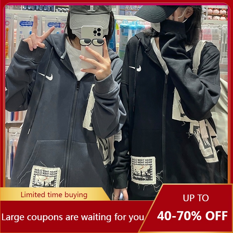 【origina*l】 Áo Khoác Hoodie Nike Dáng Rộng Kiểu Retro Đường Phố Cá Tính Cho Các Cặp Đôi