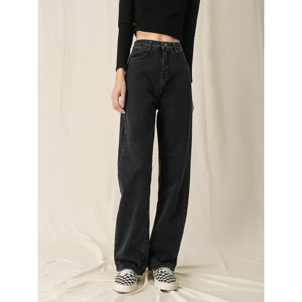 Quần jean nữ ống suông đứng rộng quần bò nữ bigsize lưng cao STORE Đ02