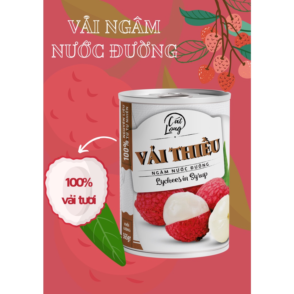 1 thùng 6 lon Vải thiều nước đường Asia Home Cát Long 565gr