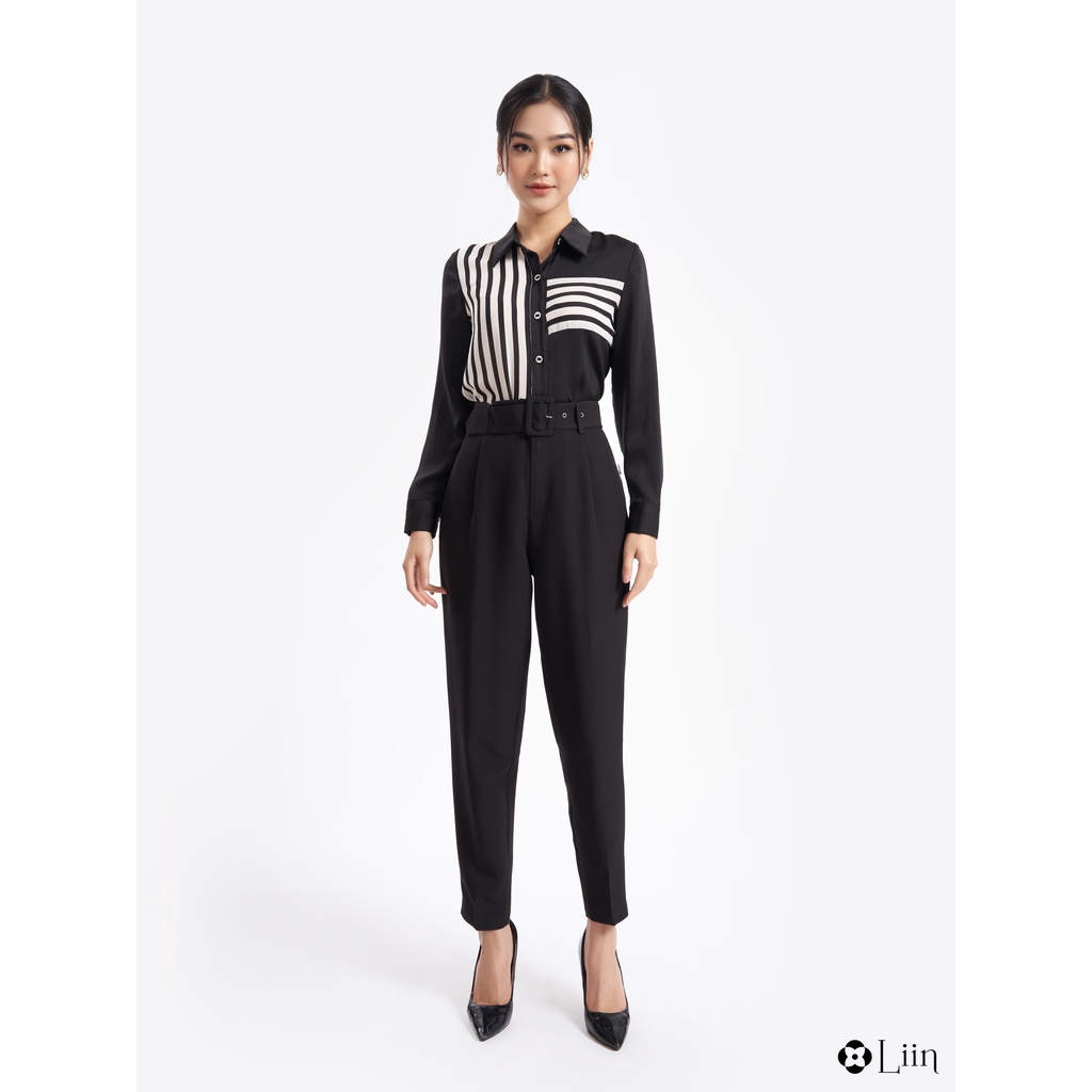 Quần baggy nữ Linbi màu đen kèm đai kiểu dáng thanh lịch, sang trọng Q3197