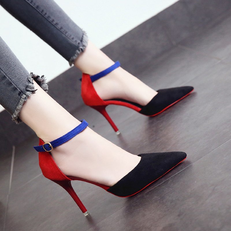 Giày Cao Gót Nữ Bjs666 - Đen - Màu Đỏ Cao Gót 10CM Hàng Nhập Khẩu Thời Trang JSH666