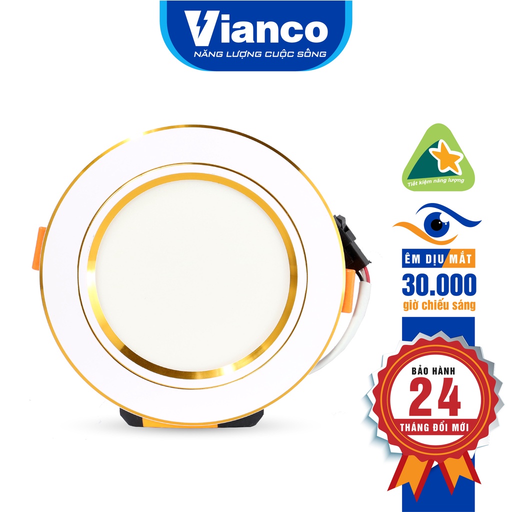 Đèn Led Âm Trần Downlight VIANCO 7W Làm Từ Hợp Kim Nhôm Cao Cấp, Thiết Kế Hai Loại Đế Viền Đổi Màu