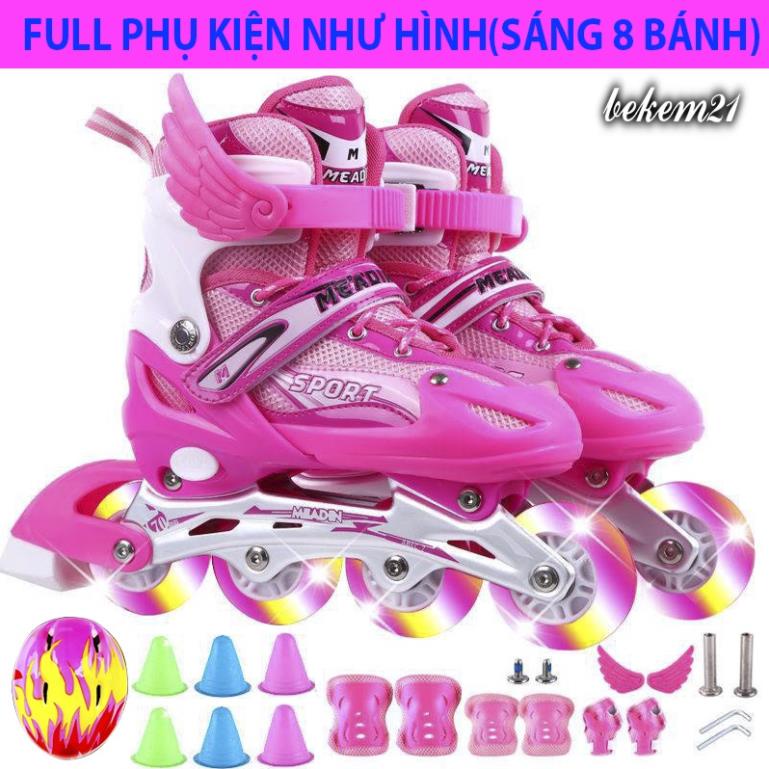 [CAO CẤP]Giày Patin trẻ em Sport 2 lớp flash 8 bánh phát sáng,khung hợp kim, tặng FULL 20 món bảo hộ và phụ kiện