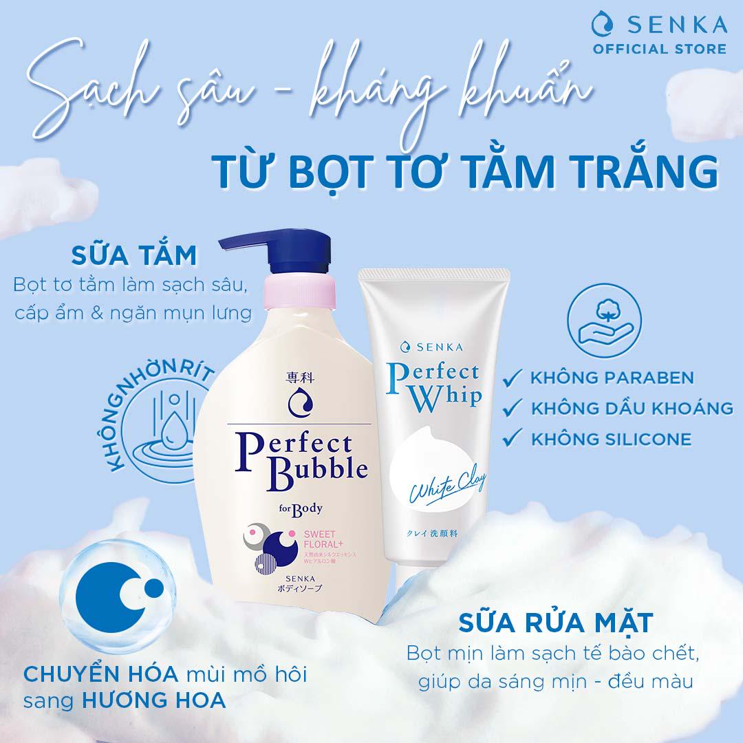 Bộ đôi Senka sữa tắm hương hoa dịu ngọt 500ml và sữa rửa mặt đất sét trắng 120g_95140