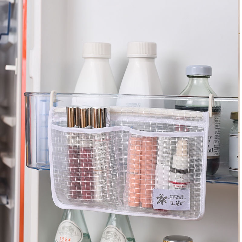 1Pc Creative Refrigerator Breathable And Easy-to-clean Double-pocket Classification  Mesh Storage Hanging Bag