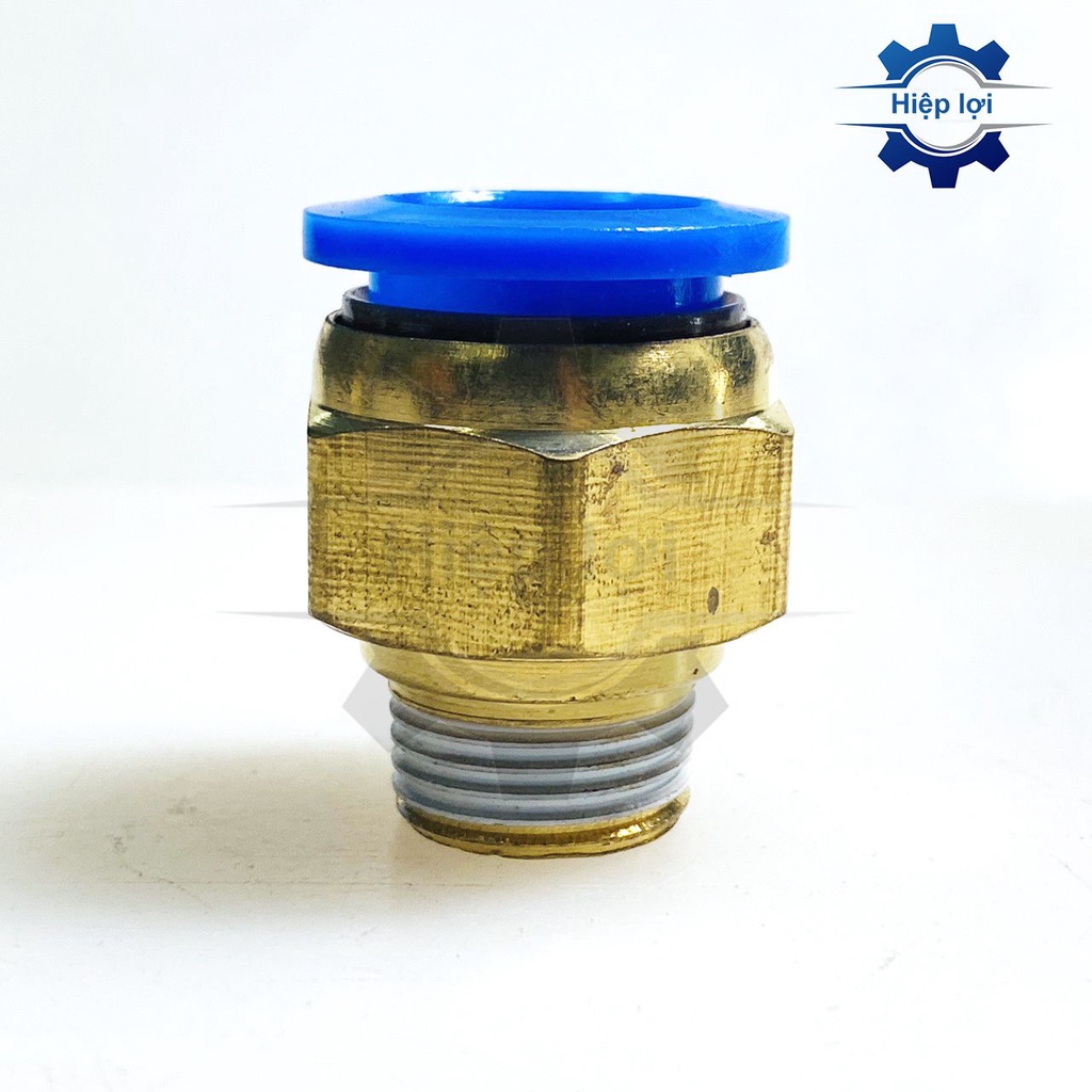 Đầu nối nhanh khí nén PC xanh - cút nối dây hơi khí nén - nối thẳng dây hơi khí nén - nối thẳng 1 đầu ống 1 đầu ren