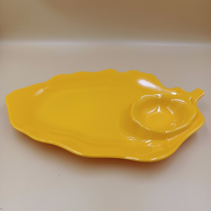 Dĩa lá 2 ngăn đựng trái cây, đồ ăn vặt nhựa Melamine nhiều màu