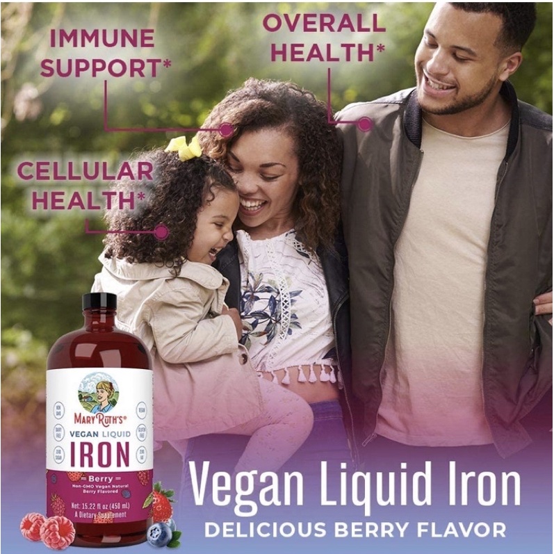 Sắt hữu cơ thuần chay Mary Ruth’s Liquid Iron Supplement cho gia đình 450ml USA