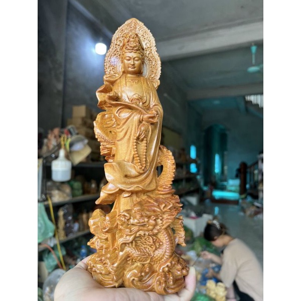 Tượng phật bà quan âm gỗ bách thơm cao 30cm