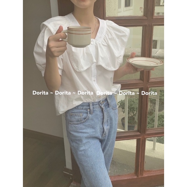 Áo sơ mi voan tơ 2 lớp cổ bèo, Áo sơ mi voan tay bồng cúc ngọc - Dorita Boutique | BigBuy360 - bigbuy360.vn