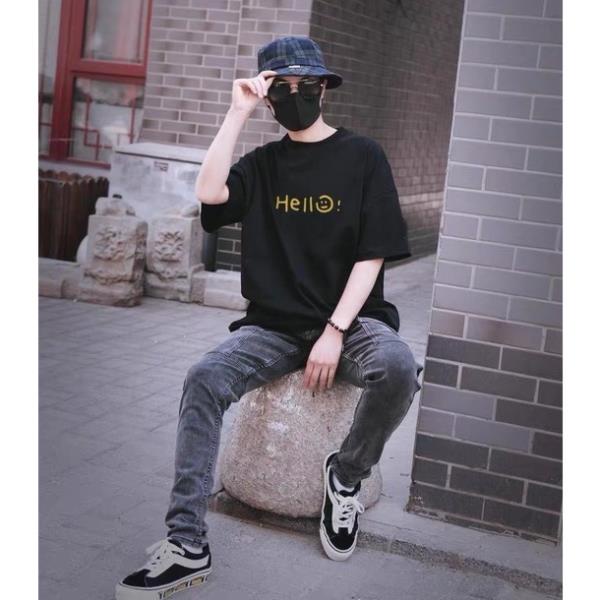 Áo thun nam nữ form rộng tay lỡ unisex, Áo phông nam nữ oversize in chữ HELLO hai màu đen trắng