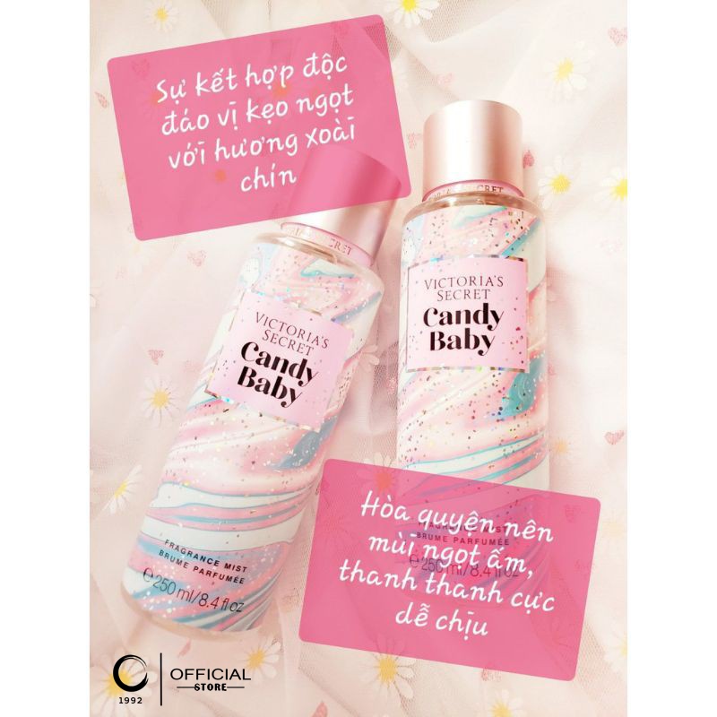 Xịt Thơm Body 🧁𝑭𝒓𝒆𝒆𝒔𝒉𝒊𝒑🍭 Xịt Thơm Toàn Thân Victoria's Secret 🧁 CANDY BABY 🍭 Body Mist 250ml - Xịt BODY