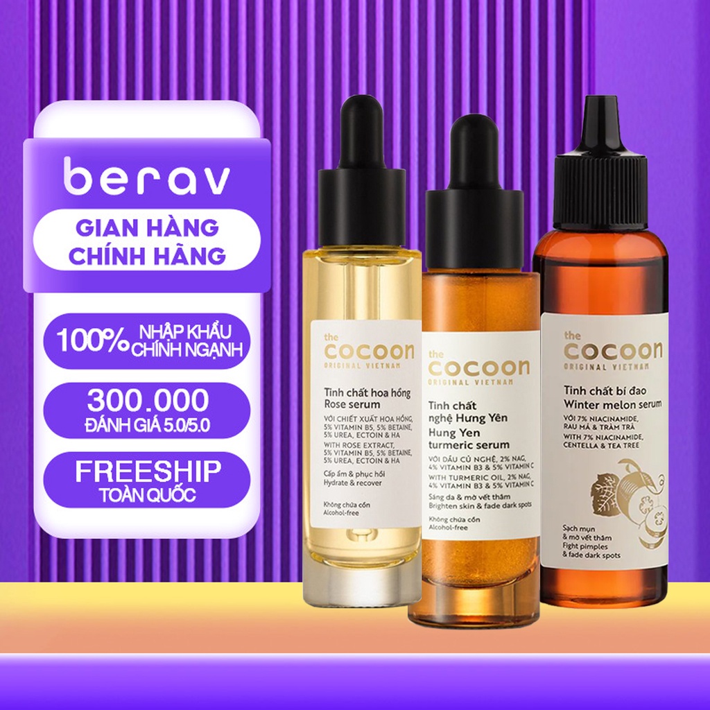 Tinh Chất Serum Cocoon Giúp Giảm Mụn, Làm Sáng Da , Mờ Thâm và Cấp Nước 70ml ( BÍ ĐAO/NGHỆ/HOA HỒNG )
