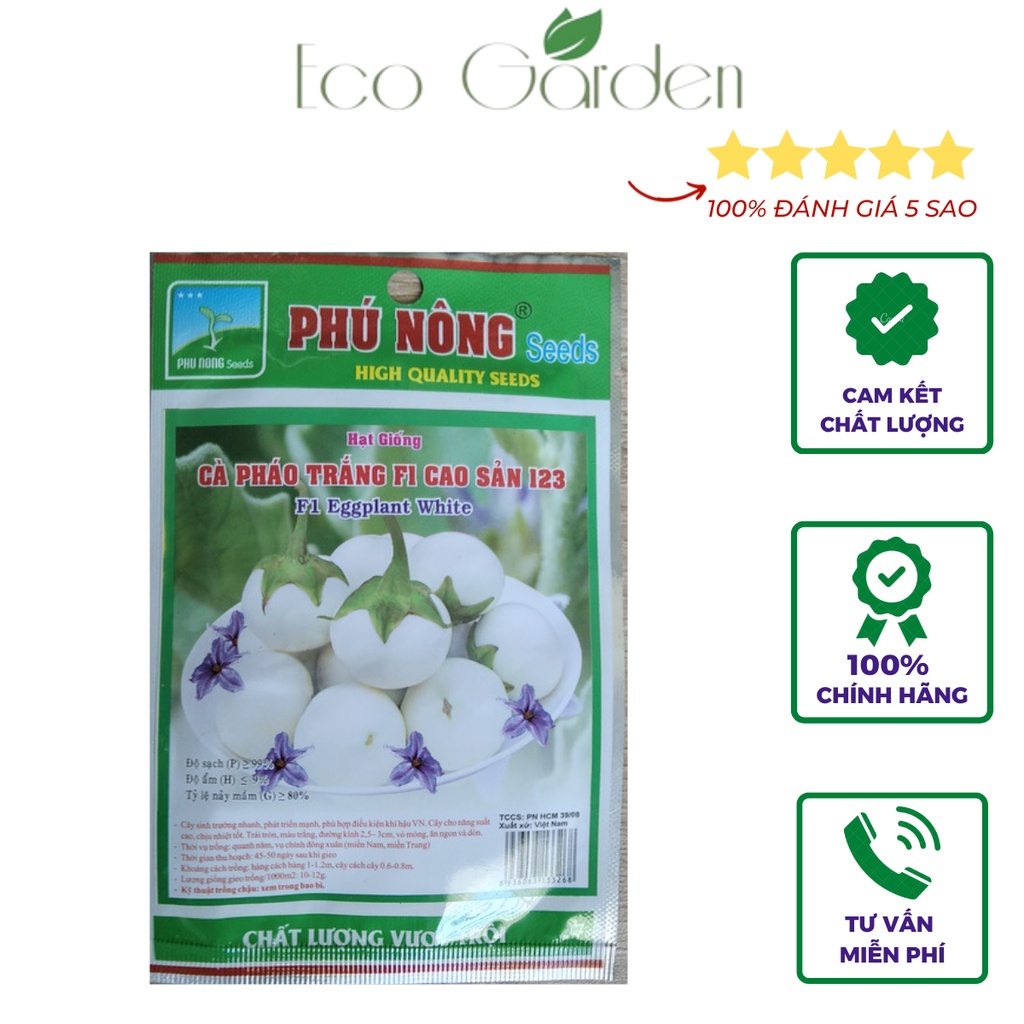 Hạt Giống Cà Pháo Trắng F1 Cao Sản 123 Phú Nông - 1g