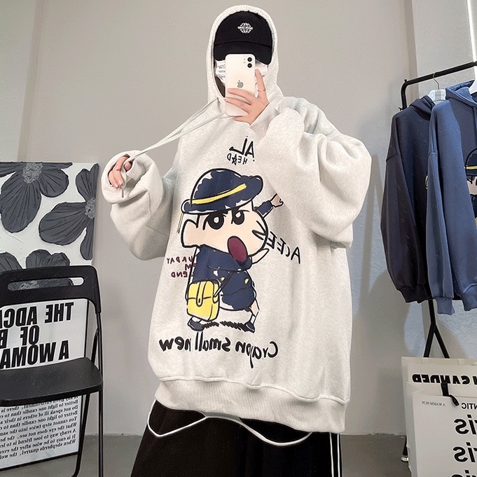 Áo hoodie tay dài dáng rộng cổ có mũ trùm đầu thời trang thu đông dành cho nam