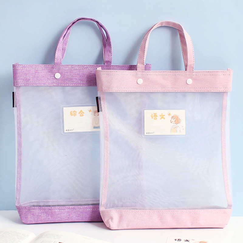 Túi tote đi học nylon lưới trong suốt phân loại môn học tiện dụng dành cho học sinh