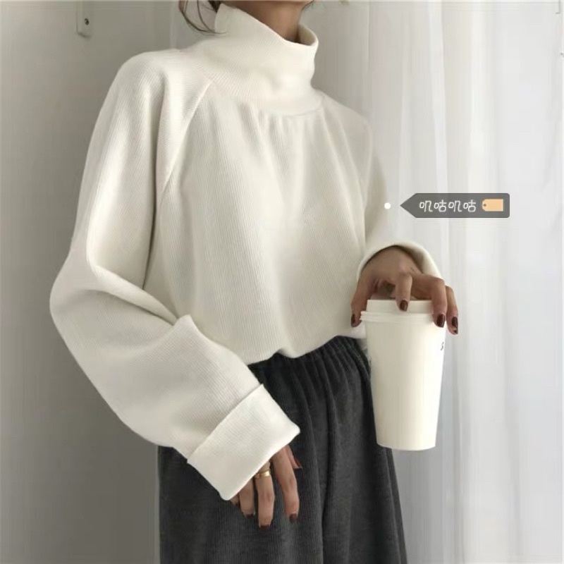 XL-4XL - Áo cổ lọ | Áo cổ lọ bigsize tay dài phong cách vintage 4 màu