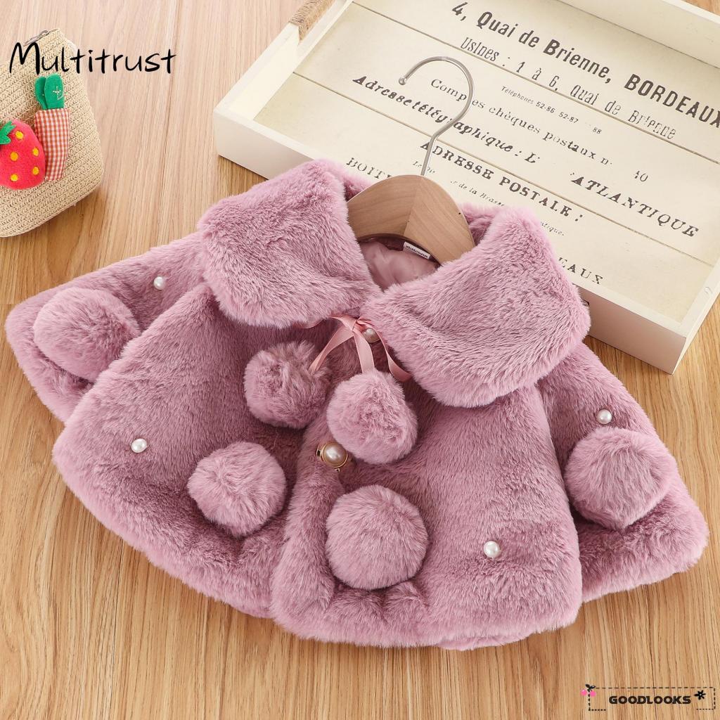 Áo Khoác Tay Dài Giả Lông Thú Giữ Ấm Mùa Đông Cho Bé Gái 0-6 Tháng Tuổi