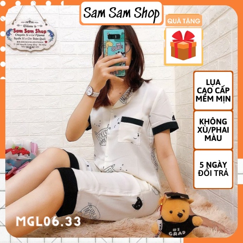 Đồ ngủ nữ, pijama lụa satin mango tơ tằm áo cộc quần lửng size 40-65kg - Sam Sam Shop
