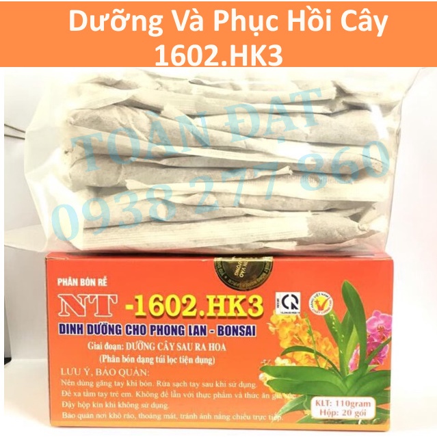 Phân bón tan chậm NT 1602-HK3 (hộp 20 túi) - dạng túi lọc dùng dưỡng cây sau khi ra hoa cho phong lan, bonsai cây cảnh