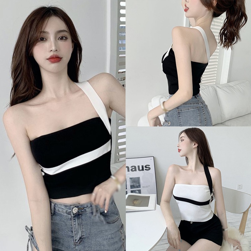 Áo Croptop Hai Dây Màu Sắc Tương Phản Thời Trang Mùa Hè Dành Cho Nữ