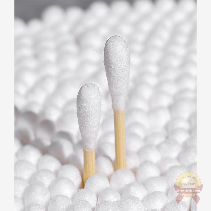 Set Hộp 500 bông ngoáy tai gỗ Hàn Quốc 2 đầu tròn 100% cotton