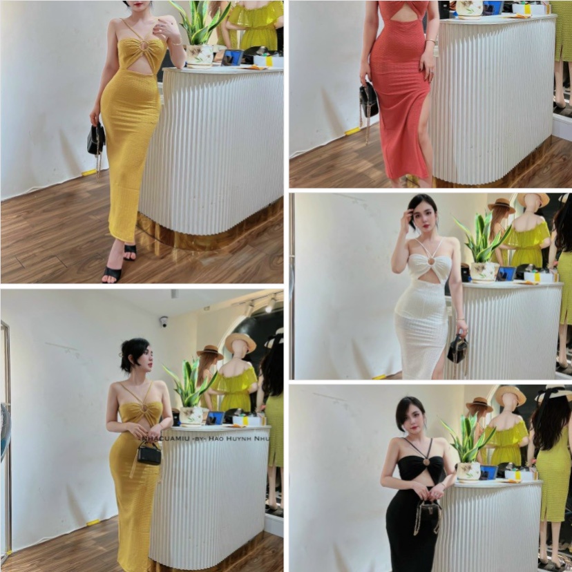 Đầm Body 2 dây dáng dài khoét eo kết khoen tròn sexy tôn dáng NG - Thủy Mèo House