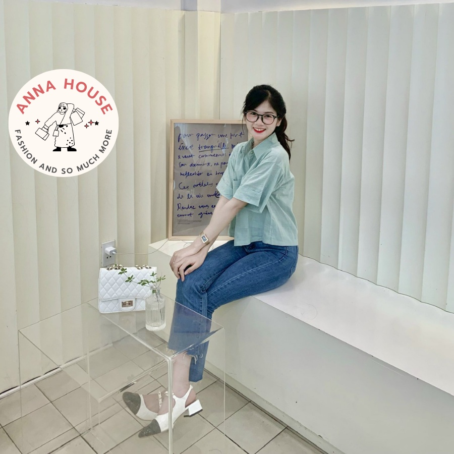 Áo sơ mi nữ cổ đức tay ngắn dáng croptop form rộng chất đũi xước 2 túi dài, áo sơ mi nữ cộc tay gập dáng ngắn croptop