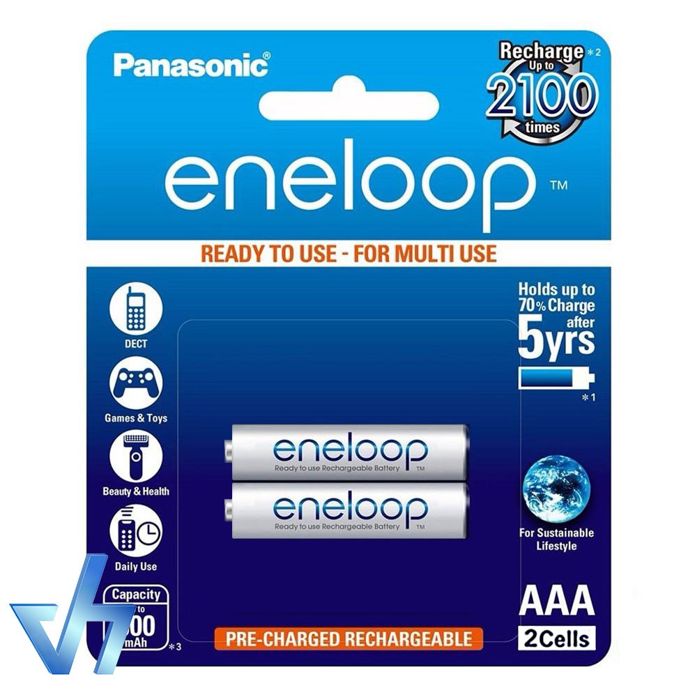 Bộ 2 pin sạc AAA Panasonic Eneloop 800mAh (Trắng)