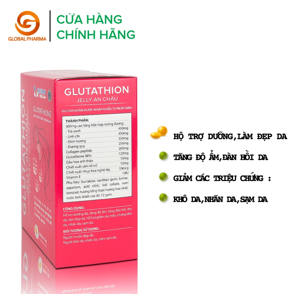 THẠCH COLLAGEN GLUTATHION JELLY AN CHÂU - Hỗ trợ dưỡng da, tăng độ ẩm, tăng đàn hồi cho da, làm đẹp da - Hộp 20 túi