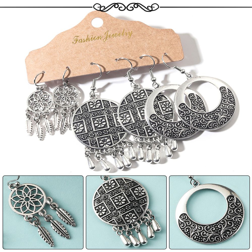 Set 3 đôi bông tai dáng dài phong cách boho thời trang dành cho nữ