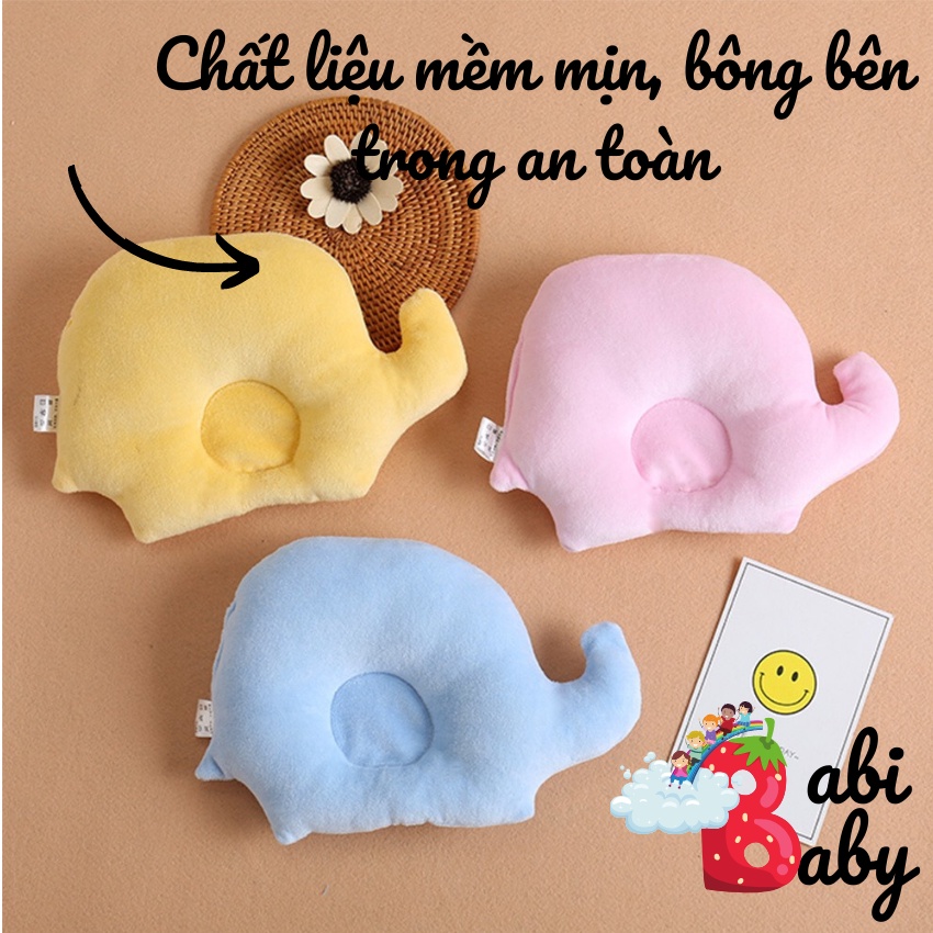 Gối bông gòn cao cấp cho bé BABI BABY chống bẹp đầu mềm mại thoáng khí hình voi và heo con dễ thương