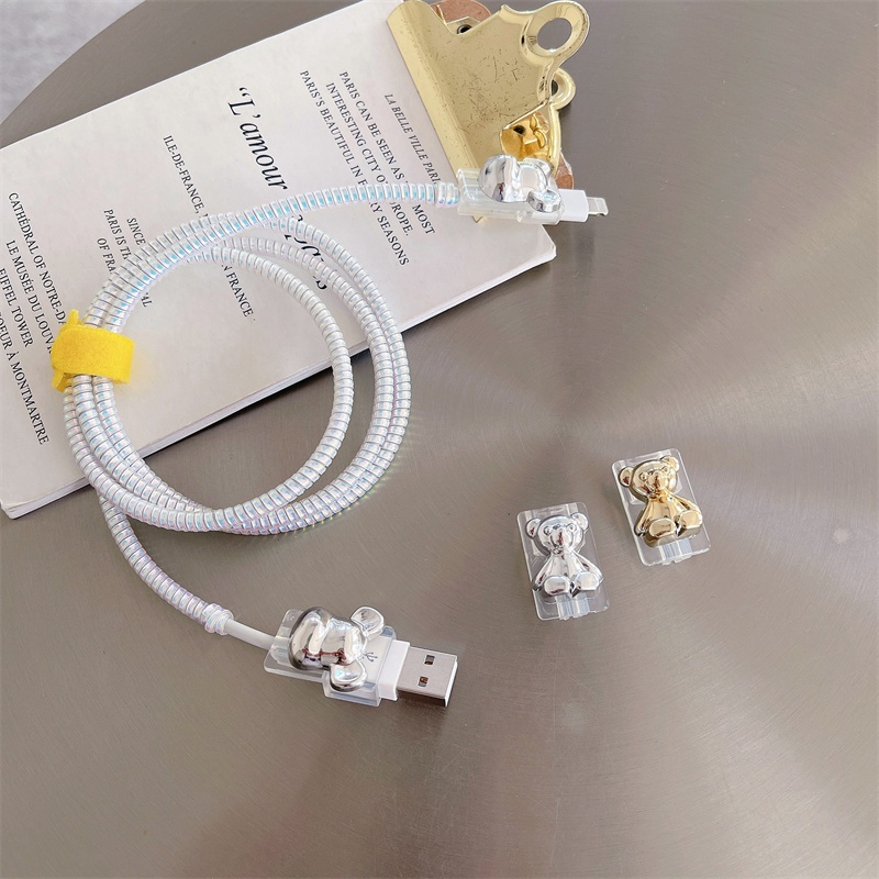 Dụng Cụ Quấn Bảo Vệ Dây Cáp Sạc USB Hình Gấu Hoạt Hình Dễ Thương Cho Tất Cả Điện Thoại
