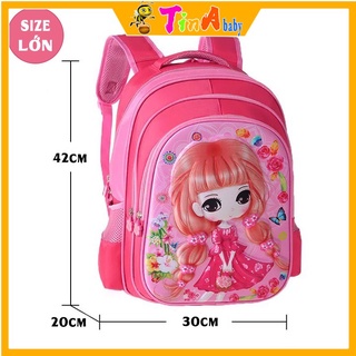 Balo cho bé gái mầu hồng hình công chúa 3D nổi đi học cấp 1 tiểu học lớp 1-2-3-4-5 TE5